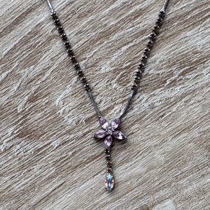 Vintage Silver-Tone and Multi-Color Rhinestone Floral Necklace